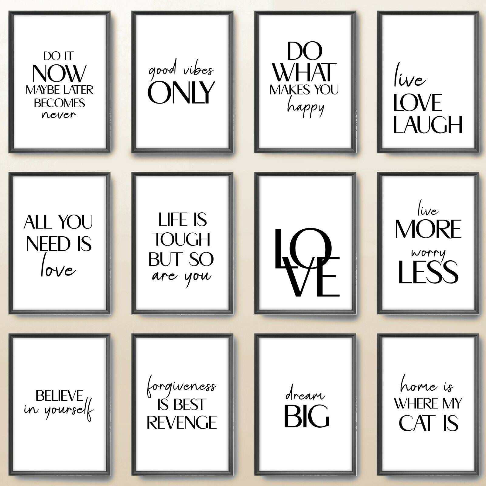 Nordic Inspirational Quotes canvas prints for living room wall decoration.