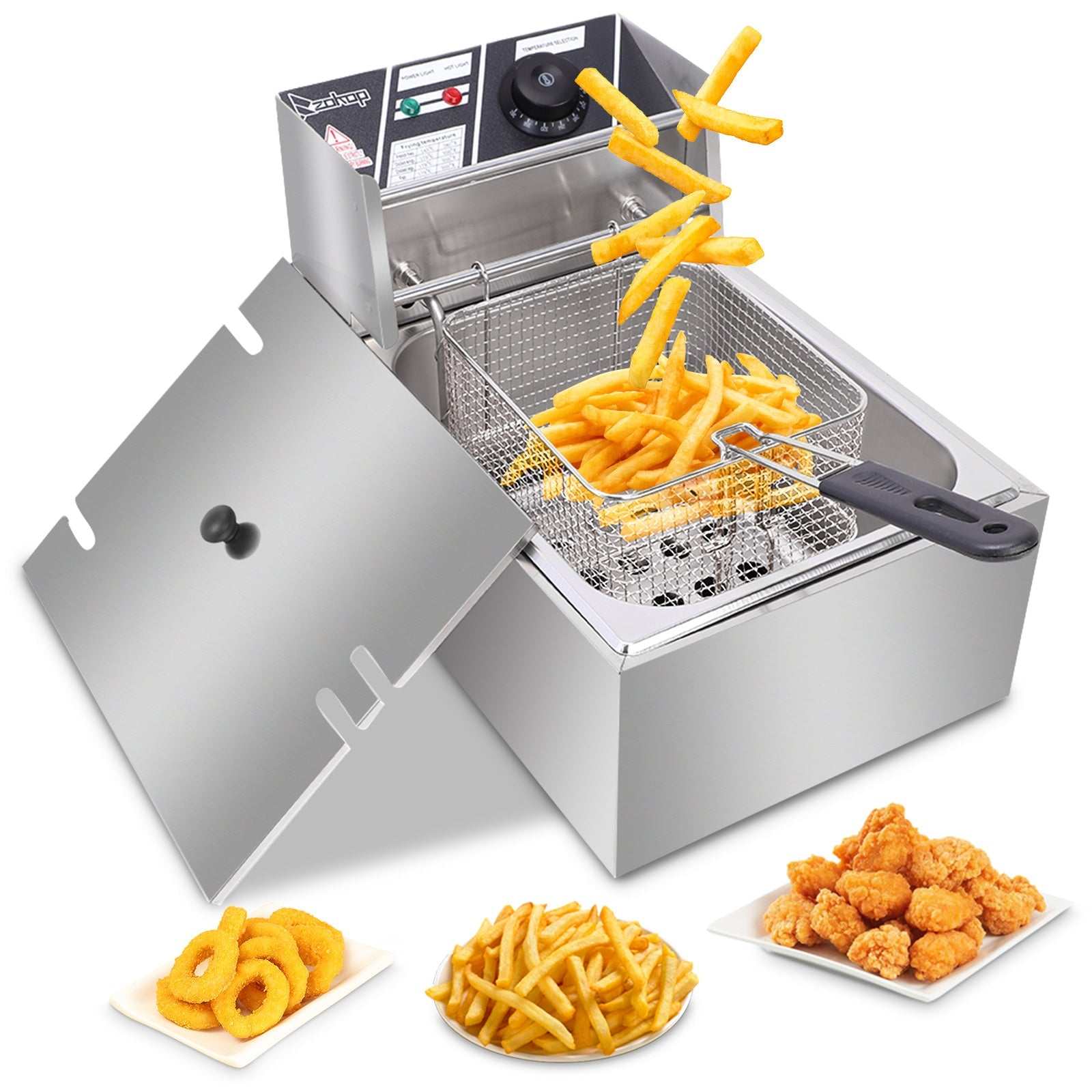 Stainless Steel Fryer for home and commercial use, cooking French fries and deep-fried foods.