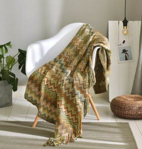 Fringed Knitted Napping Blanket