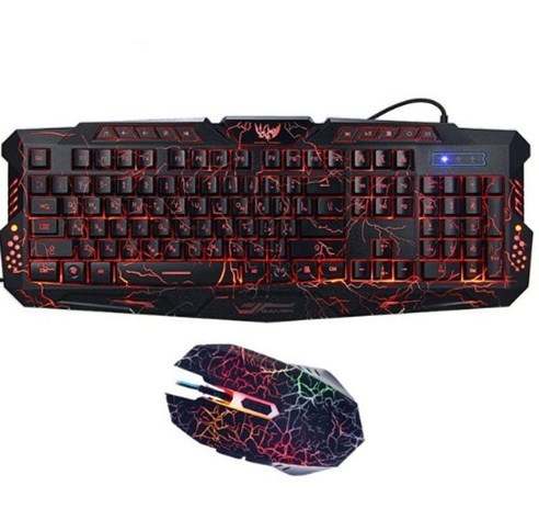 J10 tricolor backlight wired gaming keyboard set with colorful luminous mouse, 108-key Russian keyboard.