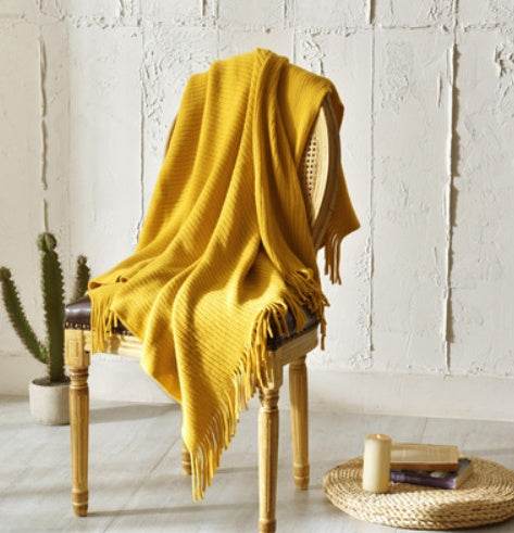Fringed Knitted Napping Blanket
