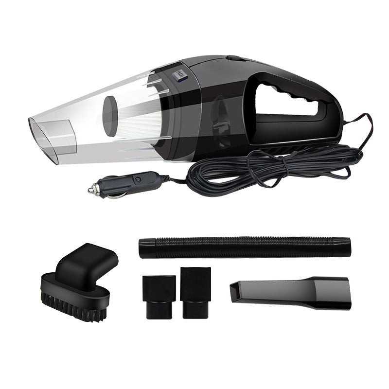 Auto vacuum cleaner 12V 120W with accessories and power cord.