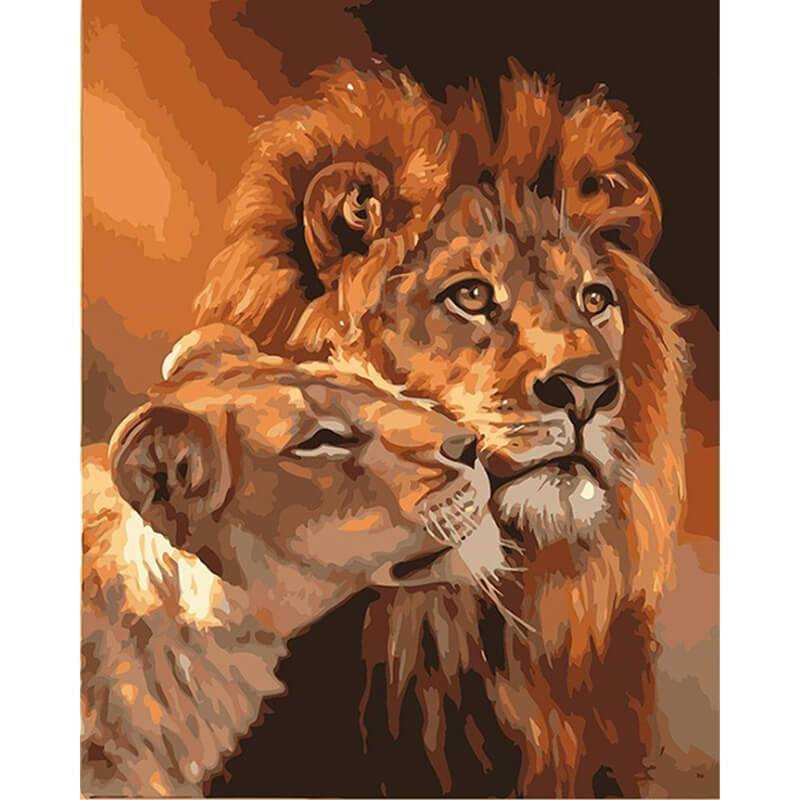 Lion couple DIY oil painting kit for digital painting projects.