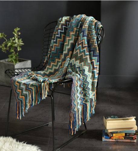 Fringed Knitted Napping Blanket