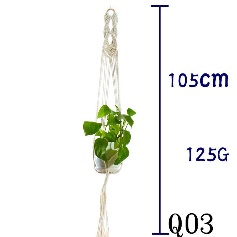 Beige cotton rope plant hanger with lush greenery, 105cm length, ideal for home decor.