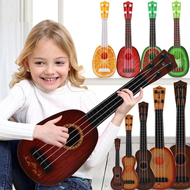 Retro guitar toys for children, featuring colorful simulation ukuleles, ideal for musical interest training.