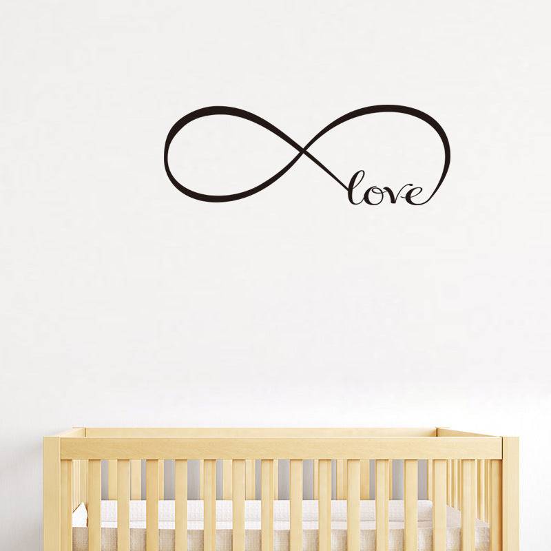 Infinity love wall decal quote in solid color for modern living room decor.