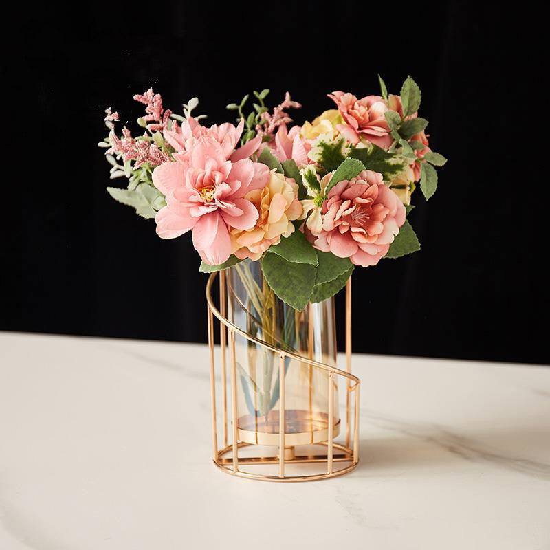 Nordic romantic candle holder ornament with wrought iron design and floral decoration.