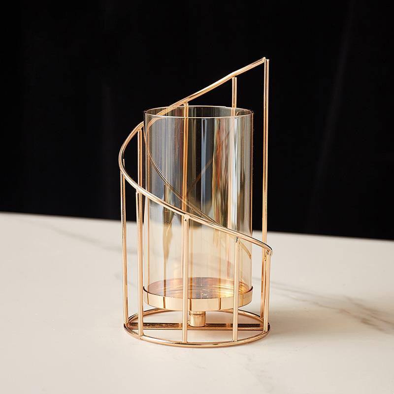 Nordic romantic wrought iron candle holder with glass vase ornament.