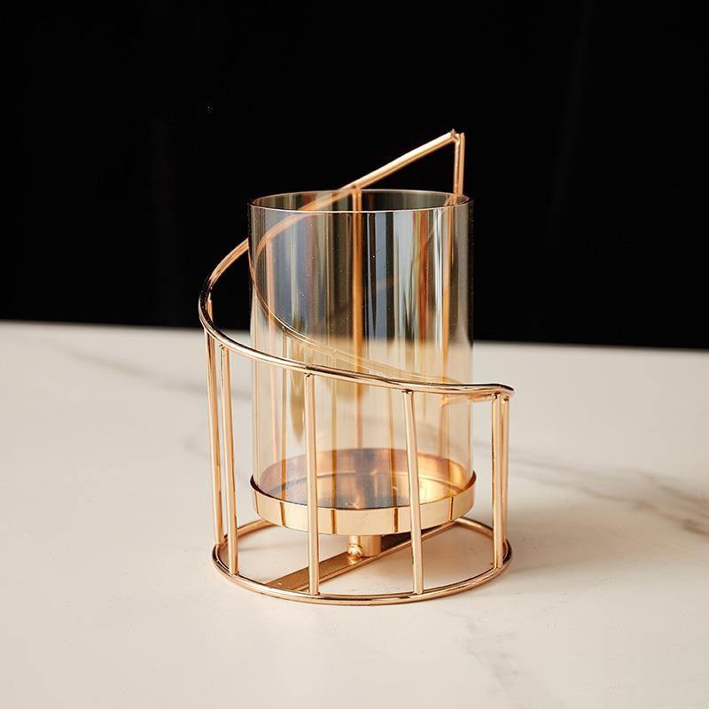 Nordic romantic candle holder ornament in wrought iron with glass design, elegant home decor.