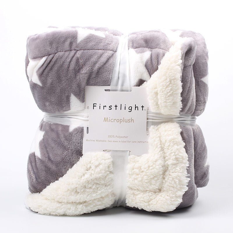 Lambskin blanket with floral pattern, double thickened for warmth.