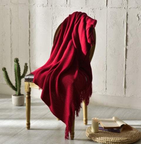 Fringed Knitted Napping Blanket