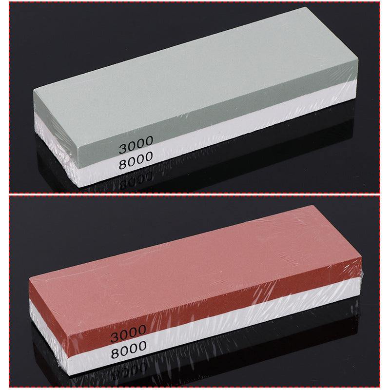 Home kitchen whetstone, 3000/8000 grit, double-sided for knife sharpening.