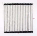 Folding kitchen drain sink rack in stainless steel with 37cm width and 35cm length.