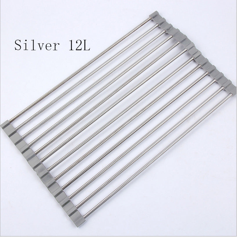 Folding kitchen sink rack stainless steel 12L size, silver color.