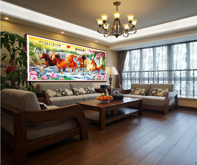 Diamond canvas drawing displayed in a modern living room.