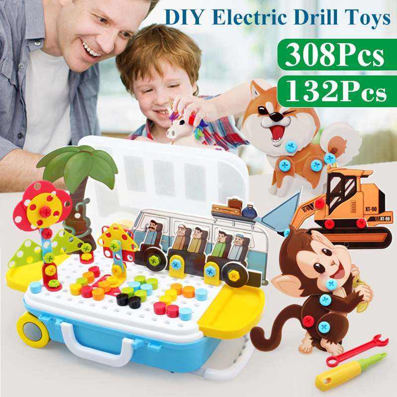 132/308Pcs Kids Electric Drill Toys DIY