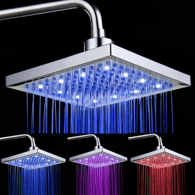 Luminous color changing shower head with electroplated ABS plastic, displaying vibrant LED colors.