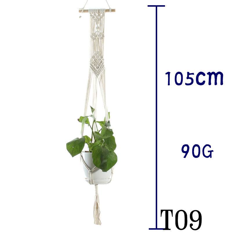 Beige cotton rope plant hanger with green plant, 105cm length.