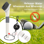Golf cleaning brush with nylon bristles, white, featuring anti-leak reservoir tube for efficient club maintenance.