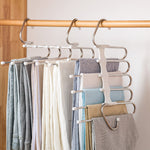 5 In 1 stainless steel wardrobe hanger with clothes hanging, space-saving design.