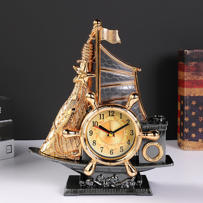 Creative Ship Clock with nautical design, featuring plastic and electronic components, ideal for home decoration.